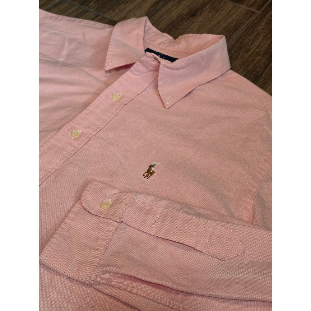 Ralph Lauren Mens XL Custom Fit Pink Oxford Button Down Shirt Long Sleeve Pony